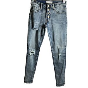 KanCan Light Blue Skinny Jeans Distressed Button Fly